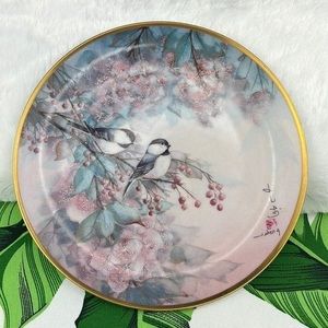 Collectible “Song of the Cherry Blossom” Bird Porcelain Display Plate by J Cheng